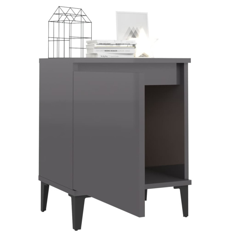 Produktbild för Sängbord med metallben grå högglans 40x30x50 cm