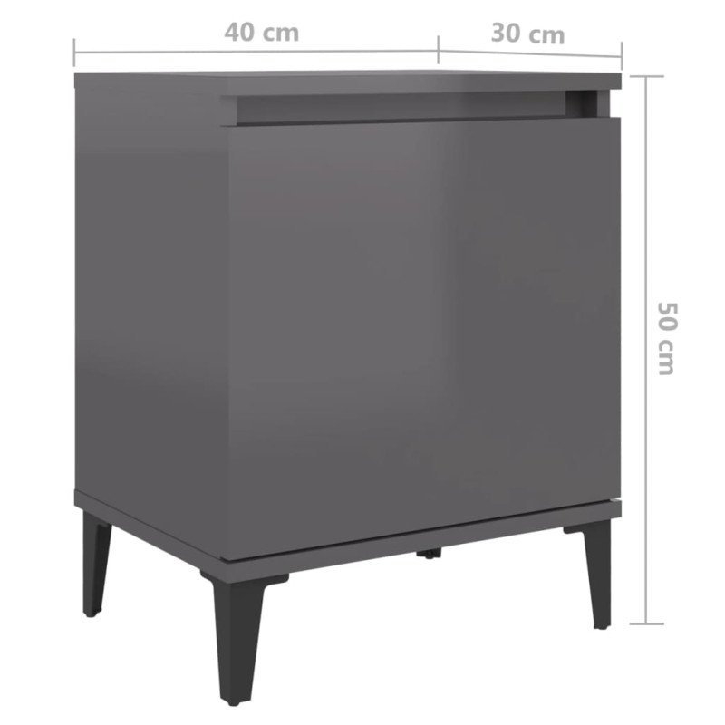 Produktbild för Sängbord med metallben grå högglans 40x30x50 cm