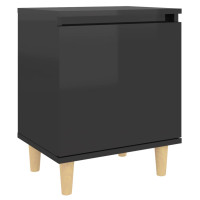 Produktbild för Sängbord med massiva ben svart högglans 40x30x50 cm