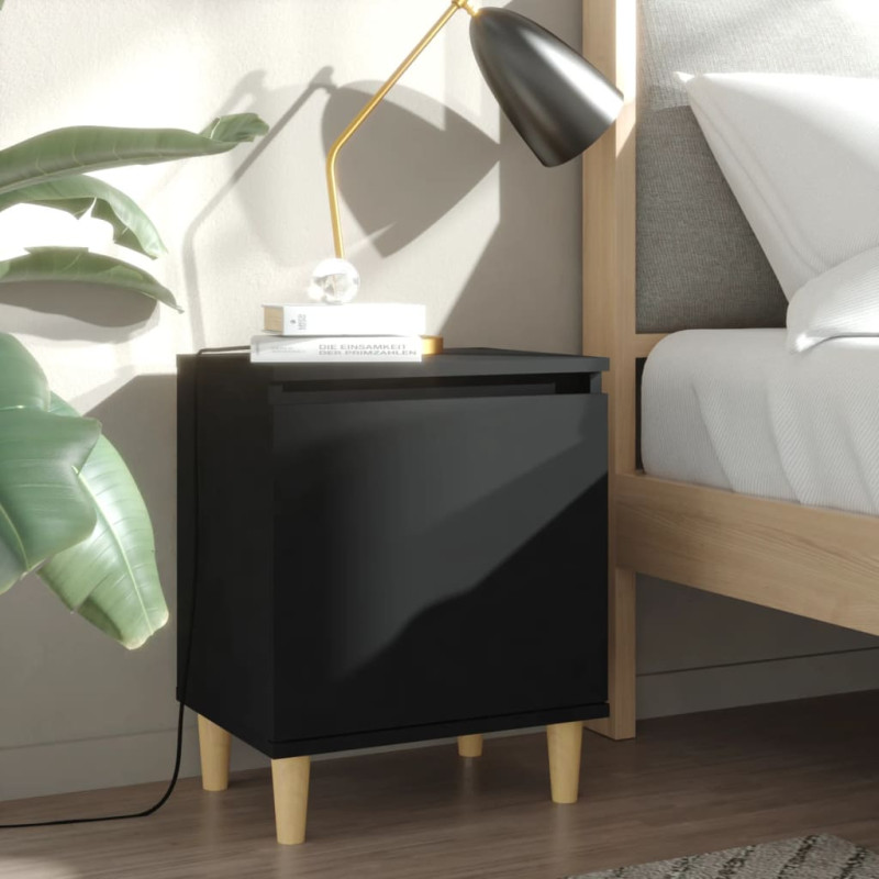 Produktbild för Sängbord med massiva ben svart 40x30x50 cm