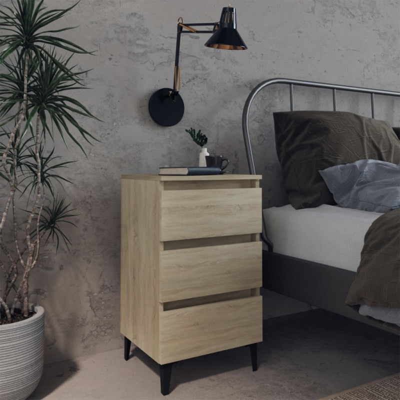 Produktbild för Sängbord med metallben sonoma-ek 40x35x69 cm