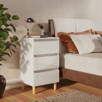 Miniatyr av produktbild för Sängbord med ben i massivt trä 2 st vit högglans 40x35x69cm