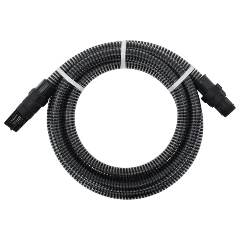 Produktbild för Sugslang med kopplingar mässing svart 1" 4 m PVC