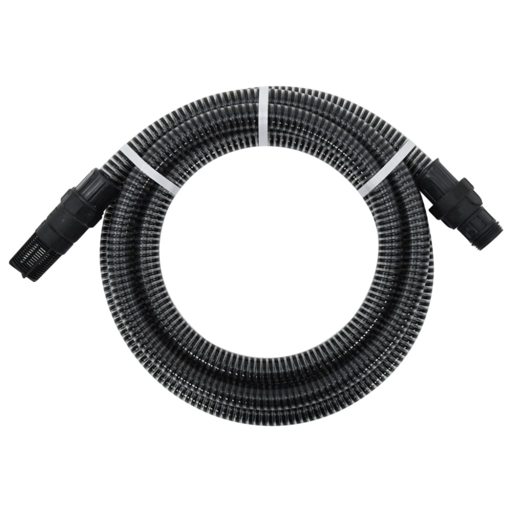 Produktbild för Sugslang med kopplingar mässing svart 1" 7 m PVC