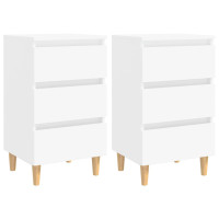 Miniatyr av produktbild för Sängbord med ben i massivt trä 2 st vit 40x30x69 cm