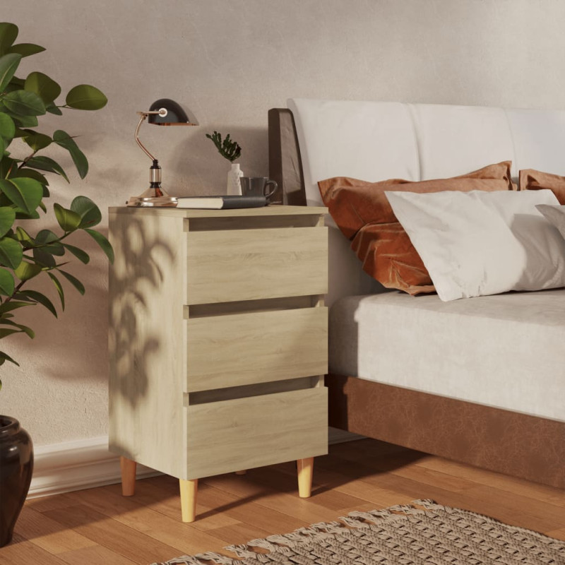 Produktbild för Sängbord med ben i massivt trä sonoma-ek 40x35x69 cm