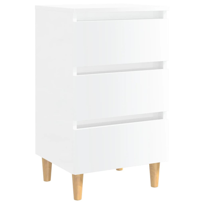 Produktbild för Sängbord med ben i massivt trä vit högglans 40x35x69 cm