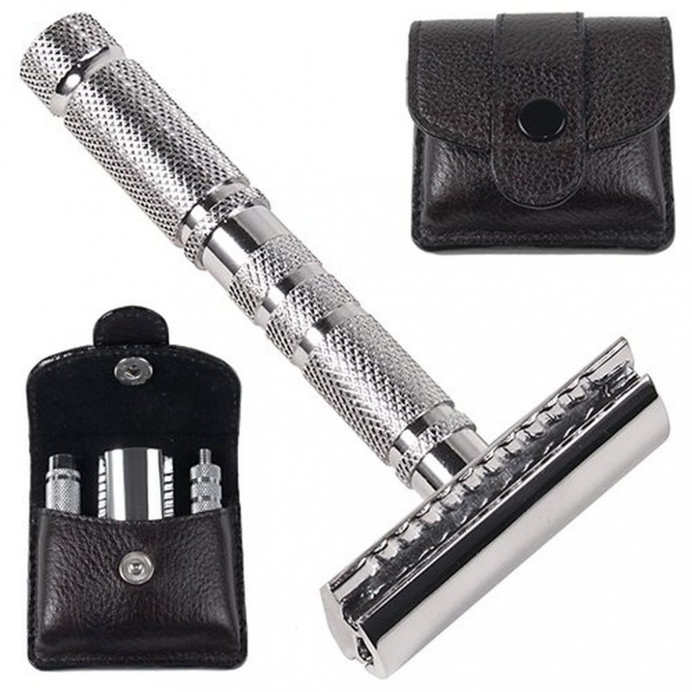 Produktbild för A1-R 4 Piece Travel Safety Razor & Leather Pouch
