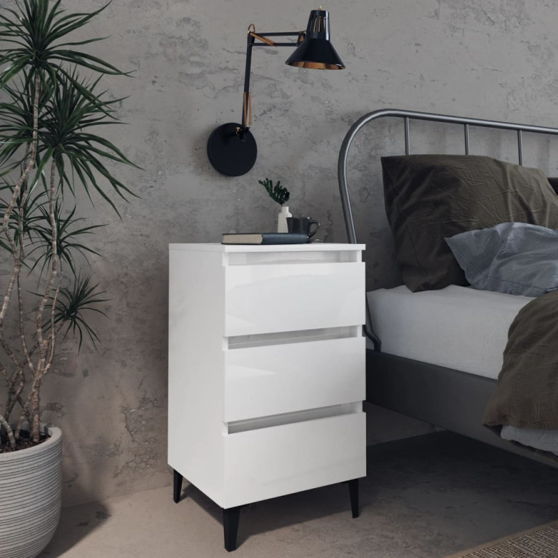Produktbild för Sängbord med metallben 2 st vit högglans 40x35x69 cm