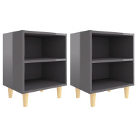 Miniatyr av produktbild för Sängbord med ben i massivt trä 2 st grå högglans 40x30x50 cm