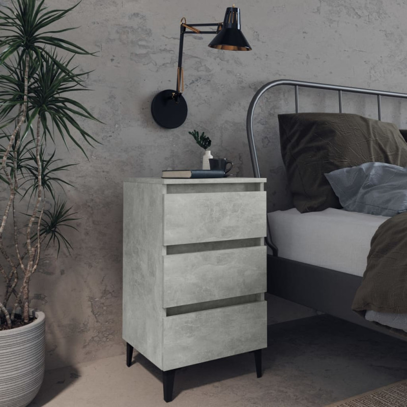 Produktbild för Sängbord med metallben betonggrå 40x35x69 cm