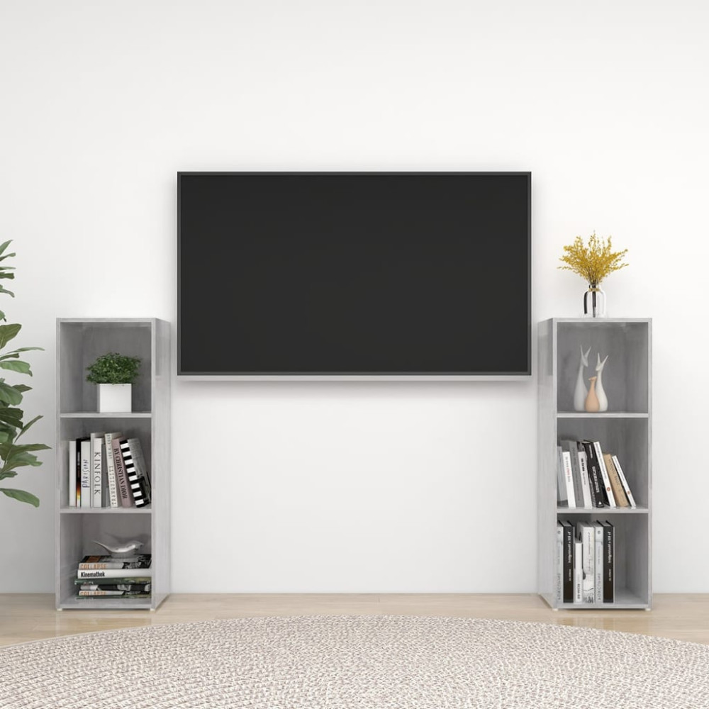 Produktbild för TV-skåp 2 delar betonggrå 107x35x37 cm konstruerat trä
