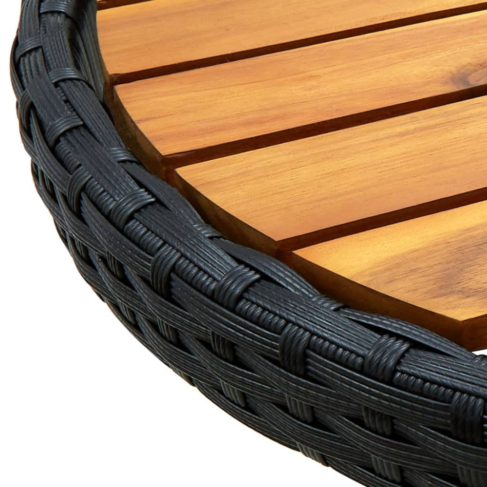 Produktbild för Tebord svart 60 cm konstrotting och massivt akaciaträ