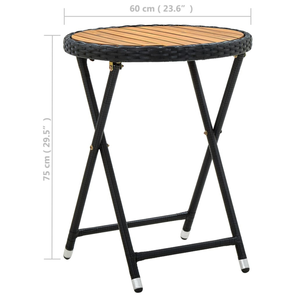 Produktbild för Tebord svart 60 cm konstrotting och massivt akaciaträ