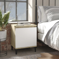 Produktbild för Sängbord med metallben sonoma-ek och vit 40x30x50 cm