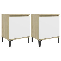 Produktbild för Sängbord med metallben sonoma-ek och vit 40x30x50 cm