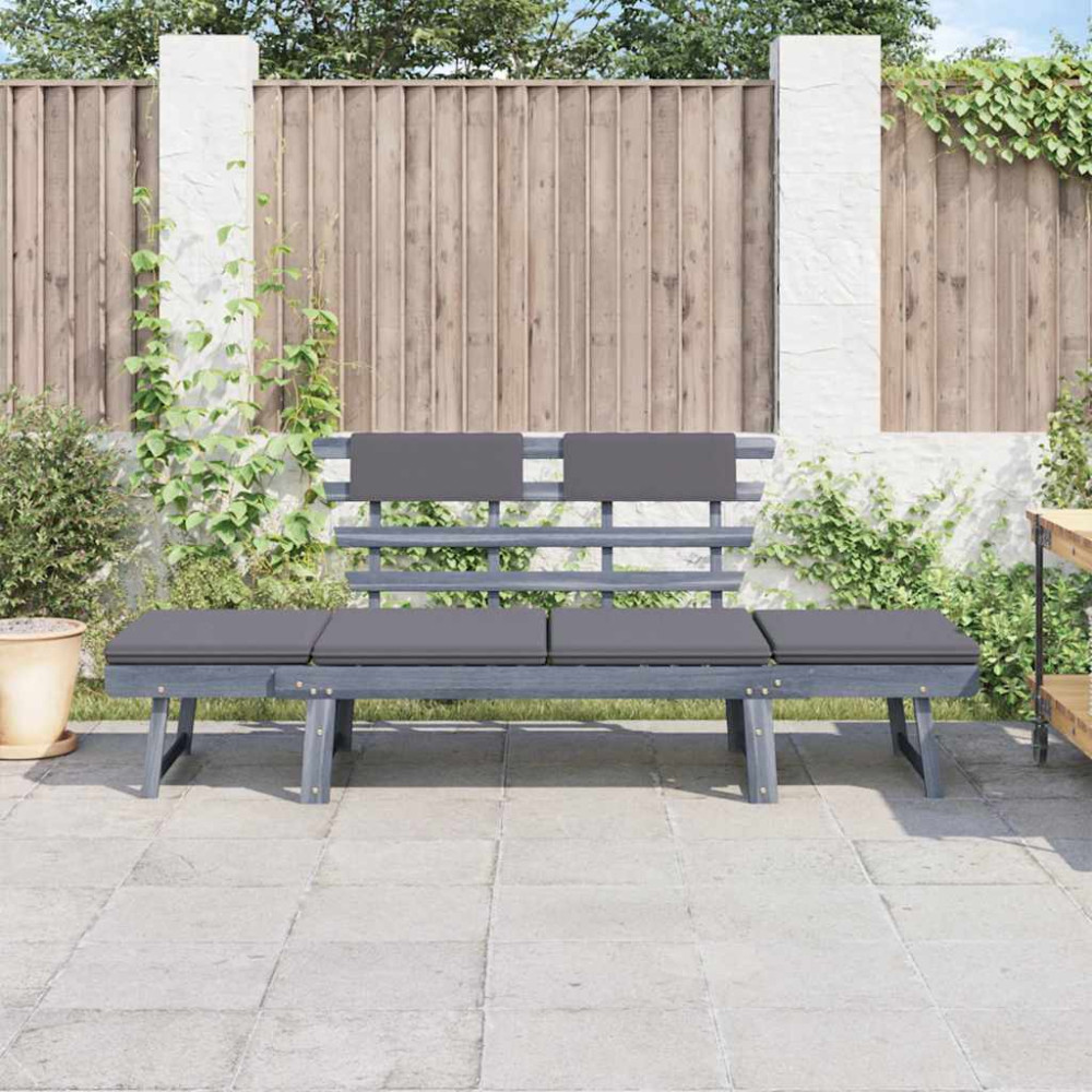Produktbild för Trädgårdsbänk med dynor 2-i-1 190 cm grå massivt akaciaträ