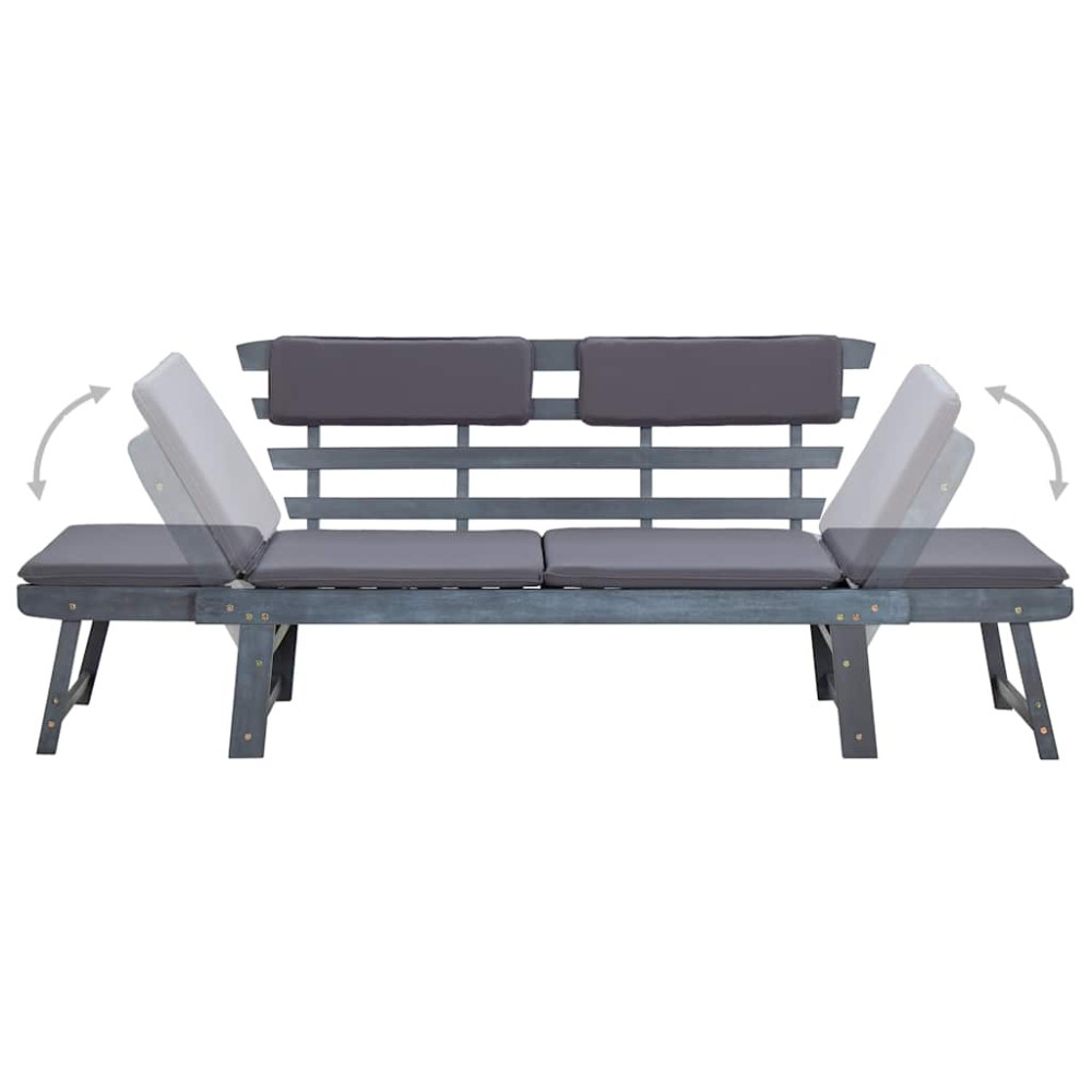 Produktbild för Trädgårdsbänk med dynor 2-i-1 190 cm grå massivt akaciaträ