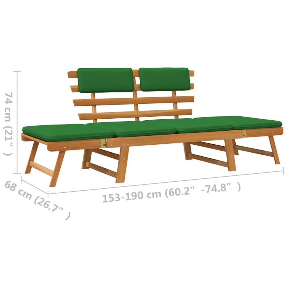 Produktbild för Trädgårdsbänk med dynor 2-i-1 190 cm massivt akaciaträ