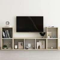 Miniatyr av produktbild för TV-skåp 3 delar vit och sonoma-ek konstruerat trä
