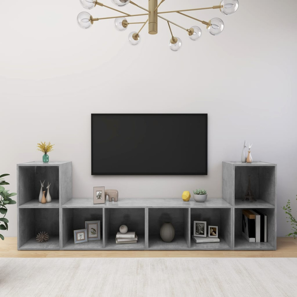 Produktbild för TV-skåp 4 st betonggrå 72x35x36,5 cm konstruerat trä
