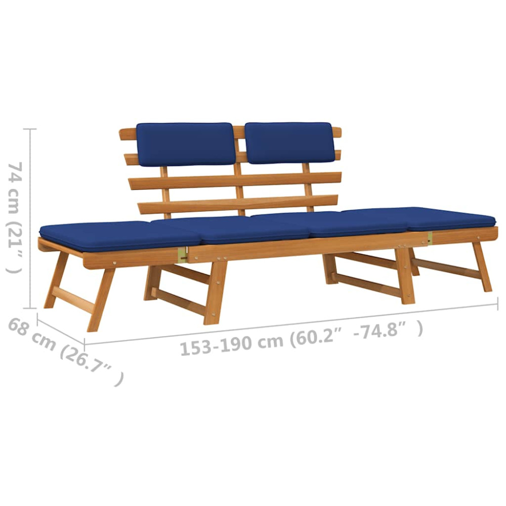Produktbild för Trädgårdsbänk med dynor 2-i-1 190 cm massivt akaciaträ