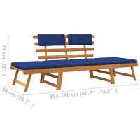 Produktbild för Trädgårdsbänk med dynor 2-i-1 190 cm massivt akaciaträ