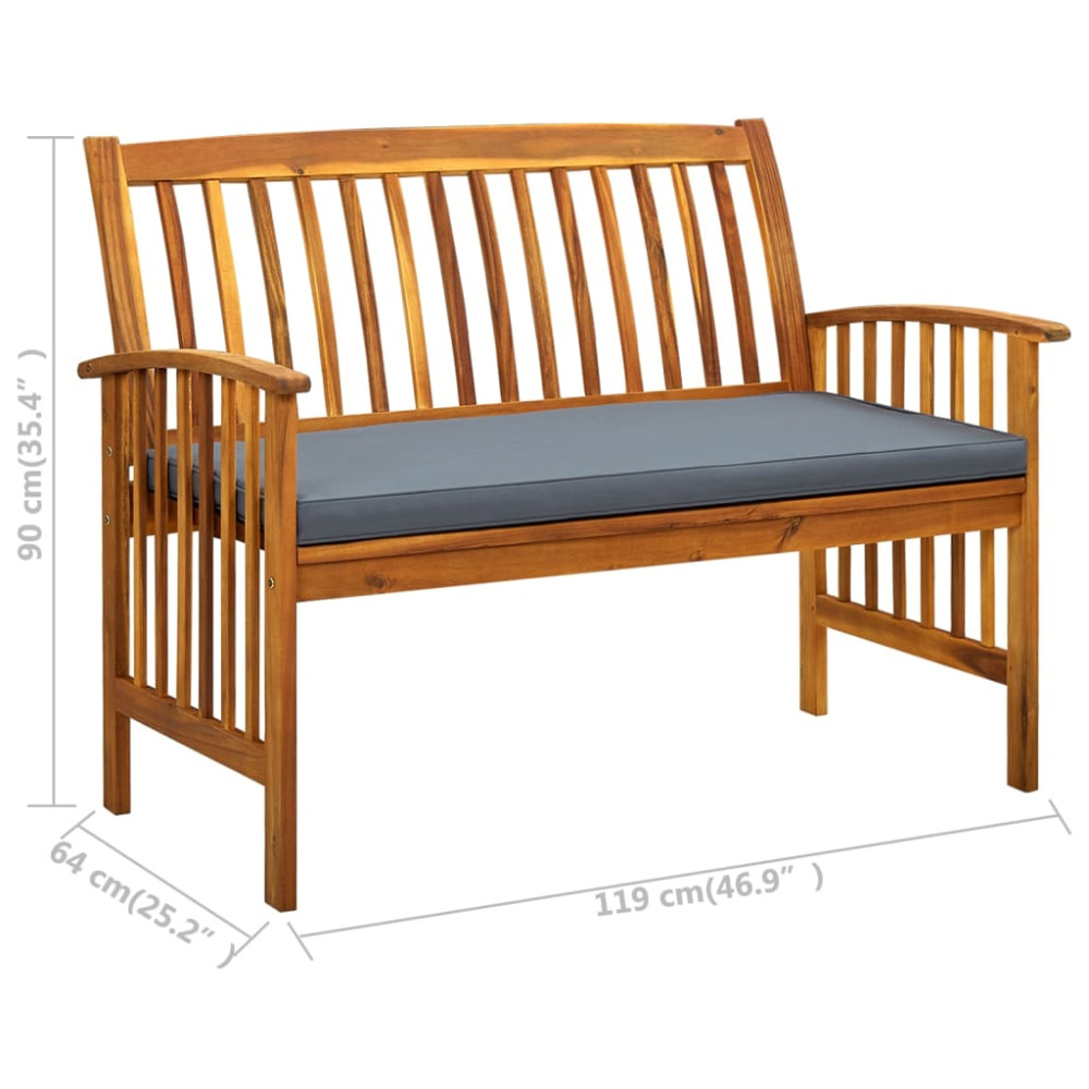 Produktbild för Trädgårdsbänk med dyna 119 cm massivt akaciaträ