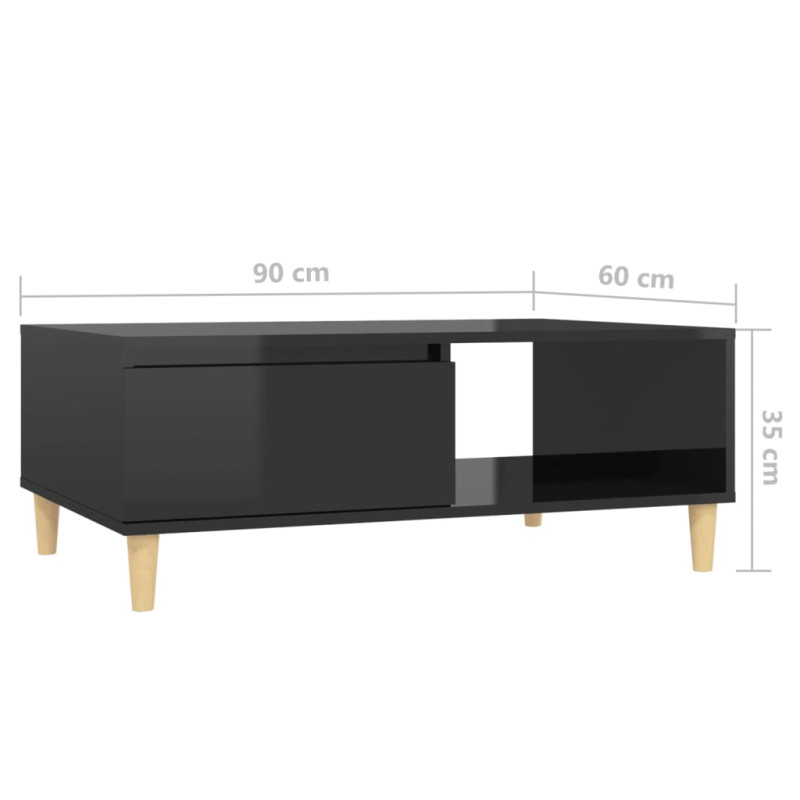 Produktbild för Soffbord svart högglans 90x60x35 cm spånskiva