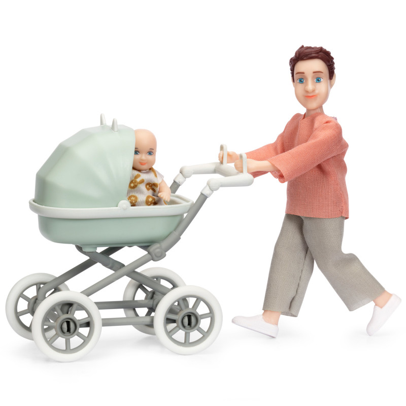 Produktbild för Docka med bebis & vagn