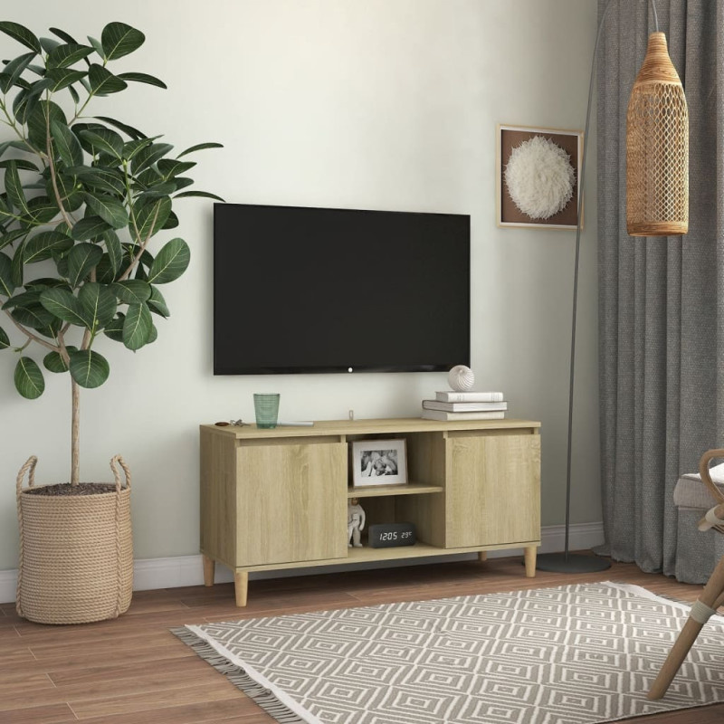 Produktbild för TV-bänk med massiva ben sonoma-ek 103,5x35x50 cm