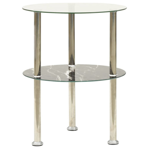 vidaXL 2-Tier Side Table Transparent & Black 38 cm Tempered Glass