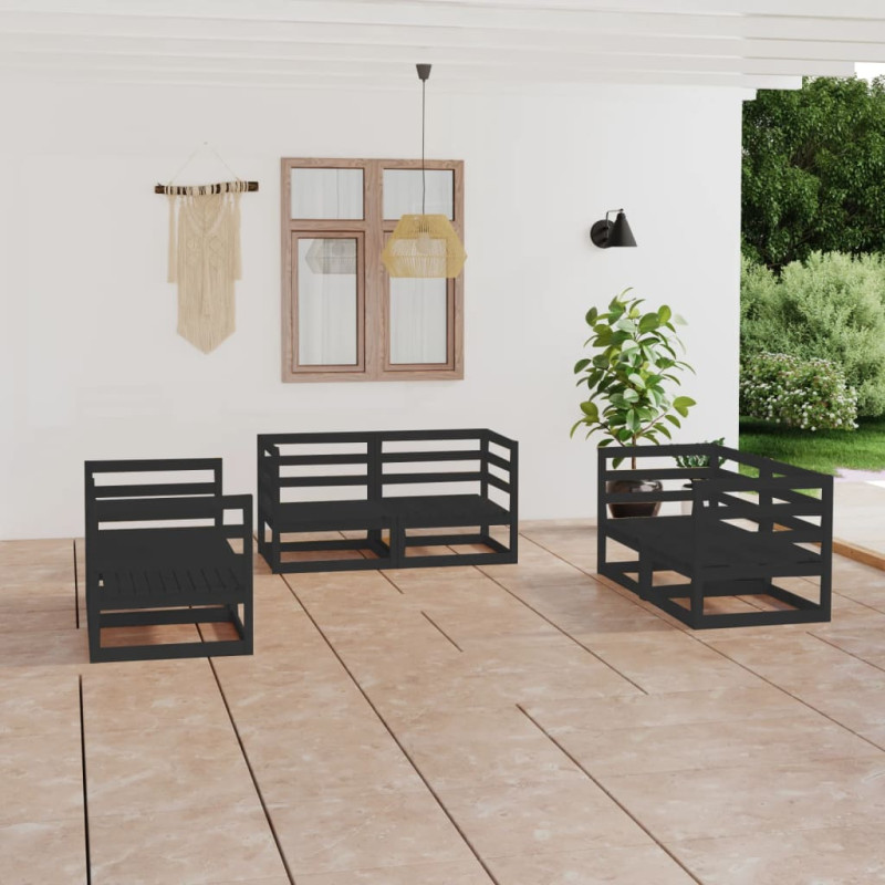 Produktbild för Loungegrupp för trädgården 6 delar svart massiv furu