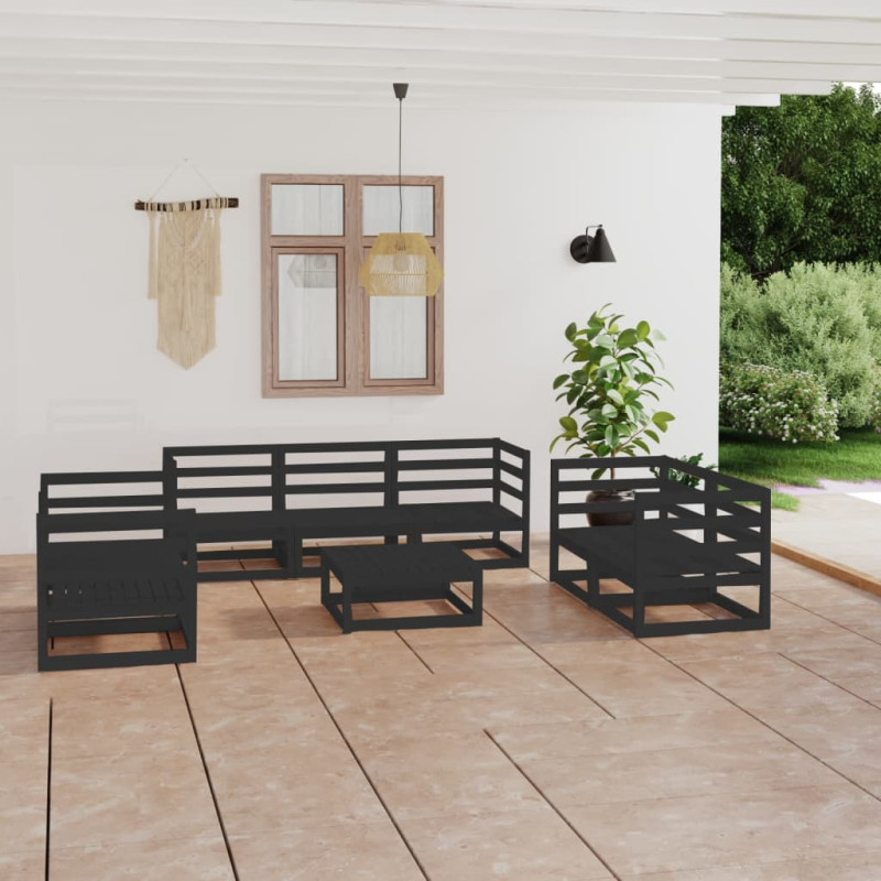 Produktbild för Loungegrupp för trädgården 8 delar svart massiv furu