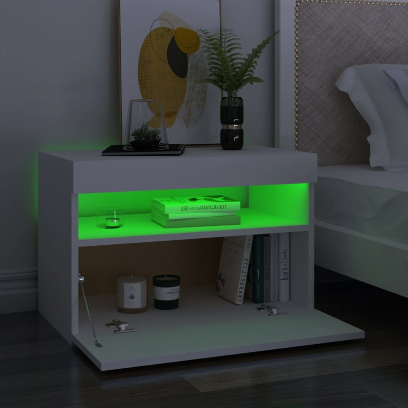 Produktbild för Sängbord med LED-belysning vit 60x35x40 cm konstruerat trä