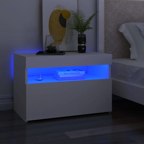 vidaXL Sängbord med LED-belysning 2 st vit 60x35x40 cm spånskiva