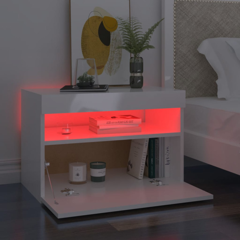 Produktbild för Sängbord med LED-belysning vit högglans 60x35x40 cm