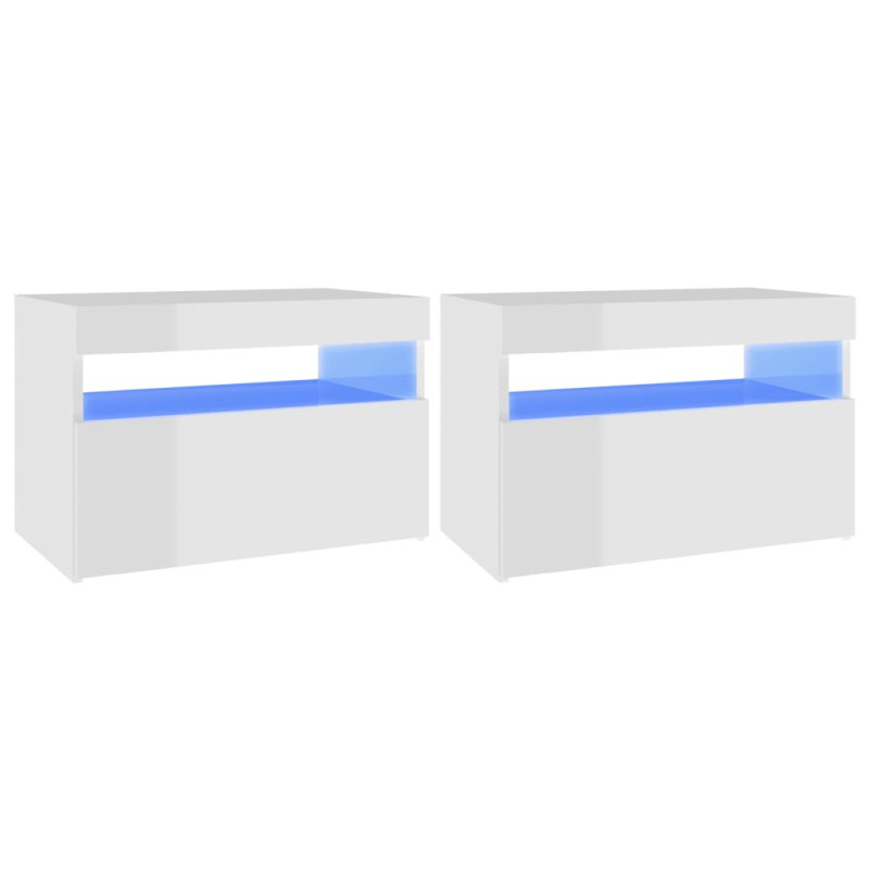 Produktbild för Sängbord med LED-belysning 2 st vit högglans 60x35x40 cm
