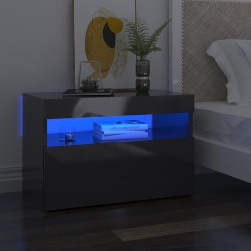 vidaXL Sängbord med LED-belysning grå högglans 60x35x40 cm