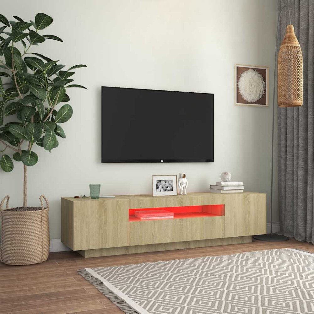 Produktbild för TV-bänk med LED-belysning sonoma-ek 160x35x40 cm