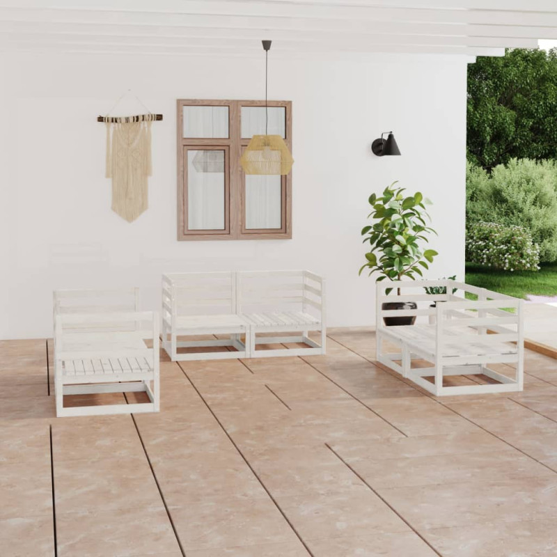 Produktbild för Loungegrupp för trädgården 6 delar vit massiv furu