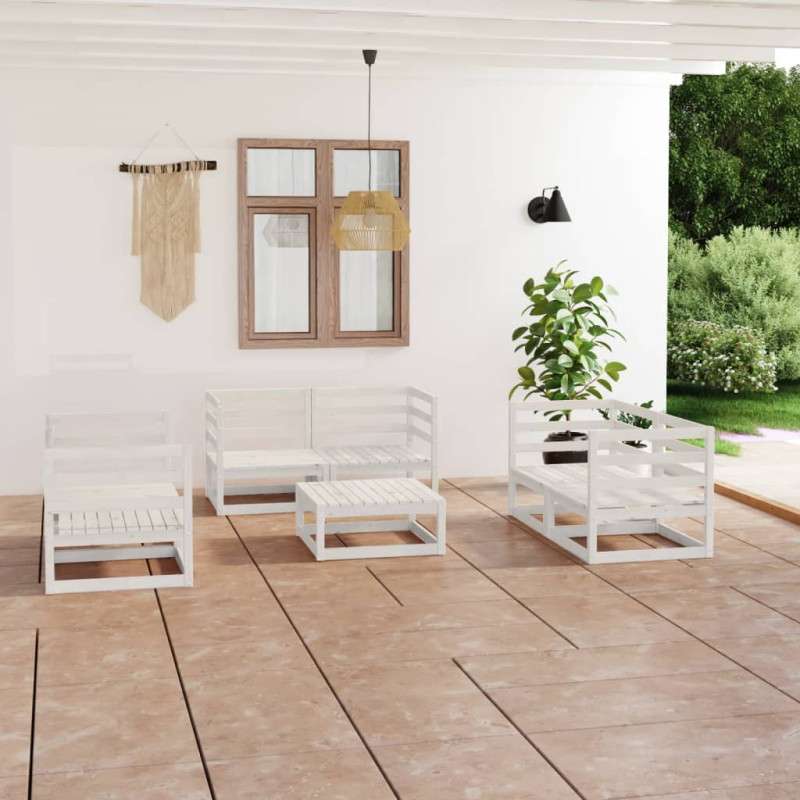 Produktbild för Loungegrupp för trädgården 7 delar vit massiv furu