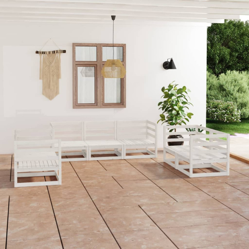 Produktbild för Loungegrupp för trädgården 7 delar vit massiv furu