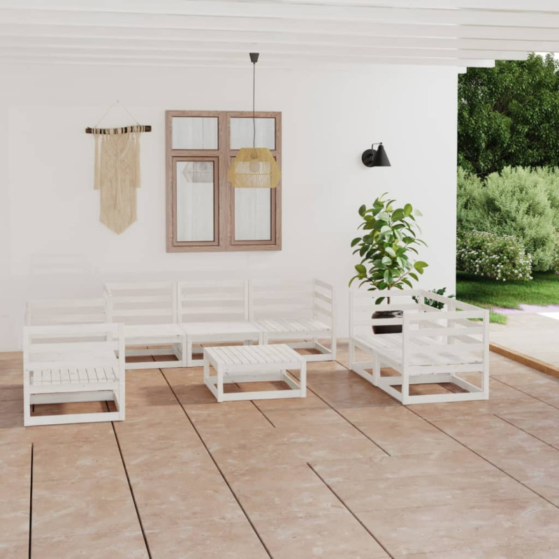 Produktbild för Loungegrupp för trädgården 8 delar vit massiv furu