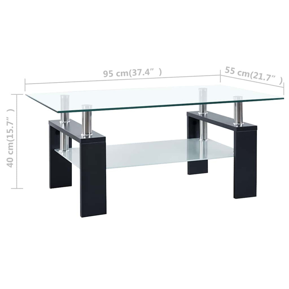 Produktbild för Soffbord svart och transparent 95x55x40 cm härdat glas