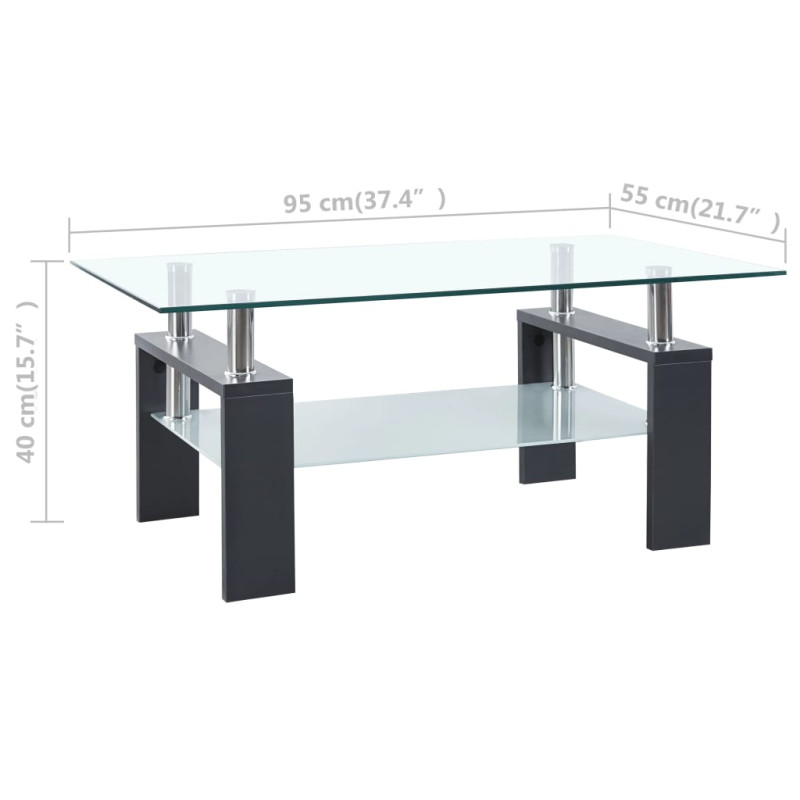 Produktbild för Soffbord grå och transparent 95x55x40 cm härdat glas