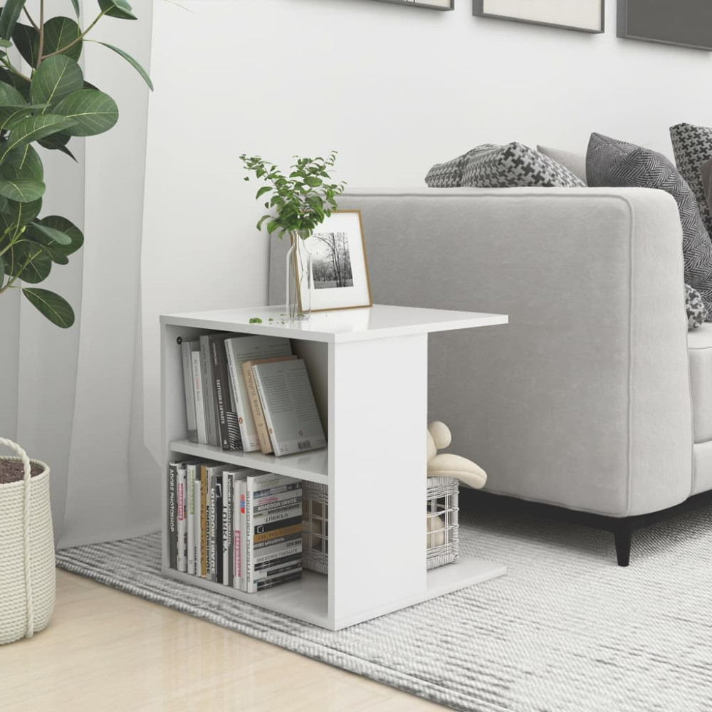 Produktbild för Sidobord vit högglans 45x45x48 cm konstruerat trä