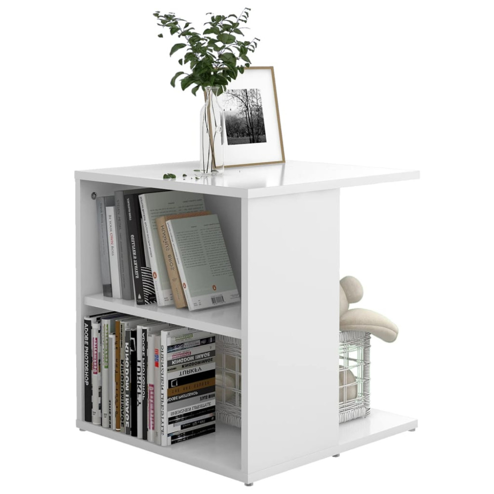 Produktbild för Sidobord vit högglans 45x45x48 cm konstruerat trä