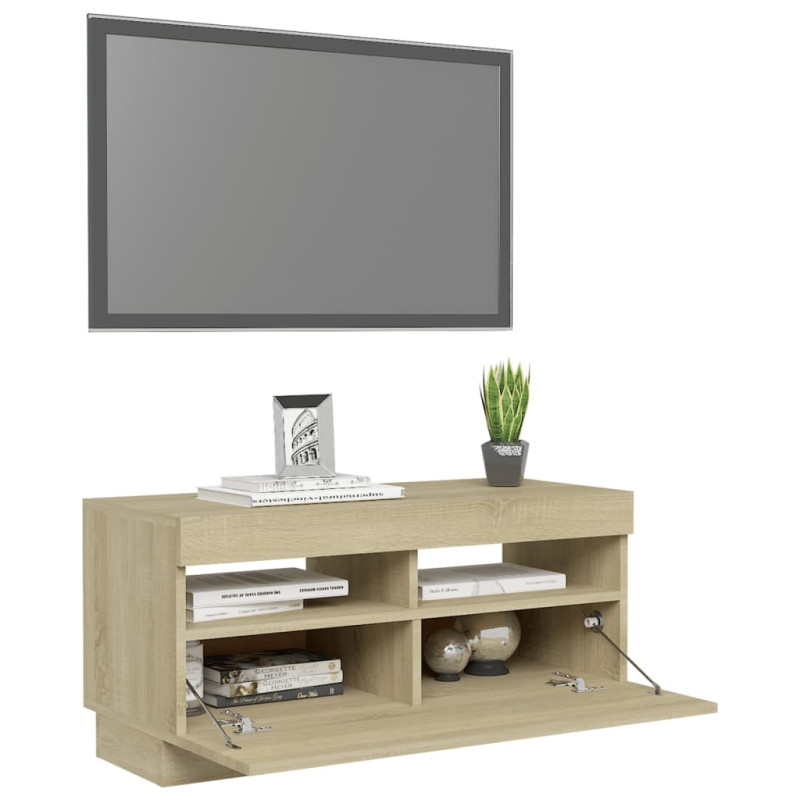 Produktbild för TV-bänk med LED-belysning sonoma-ek 80x35x40 cm
