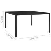 Produktbild för Trädgårdsbord 130x130x72 cm svart stål och glas